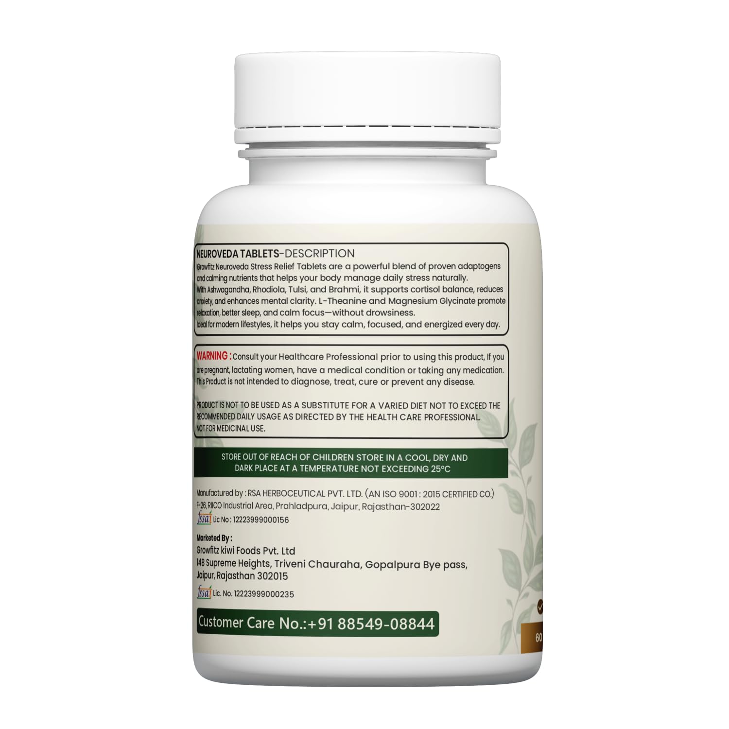 GROWFITZ KSM-66 Ashwagandha 1300mg Tablets | 60 Veg Tablets | Herbal Supplement | Supports Stress Management, Better Sleep, Muscle Recovery & Energy | for Men & Women
