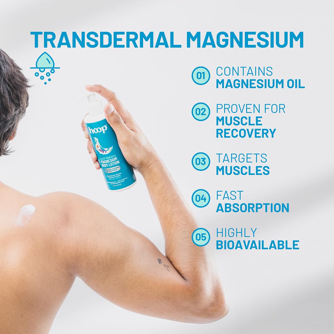Hoop Magnesium Sleep Body Lotion | Topical Magnesium Chloride Supplement for Muscle Recovery, Better Sleep | Magnesium Oil Supports Deep Sleep, Recovery from Cramps, Fitness | 250 ml