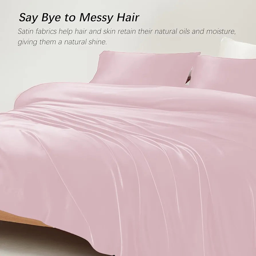 Cloth Fusion Satin Bedsheet for Queen Size Bed Set of 1  & 2 Pillow Covers Baby Pink