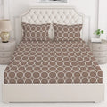 Layers Classic Cotton Bedsheet Set for All Seasons Lightweight Moisture 104 TC Queen Size Brown Circle Geometry Pattern