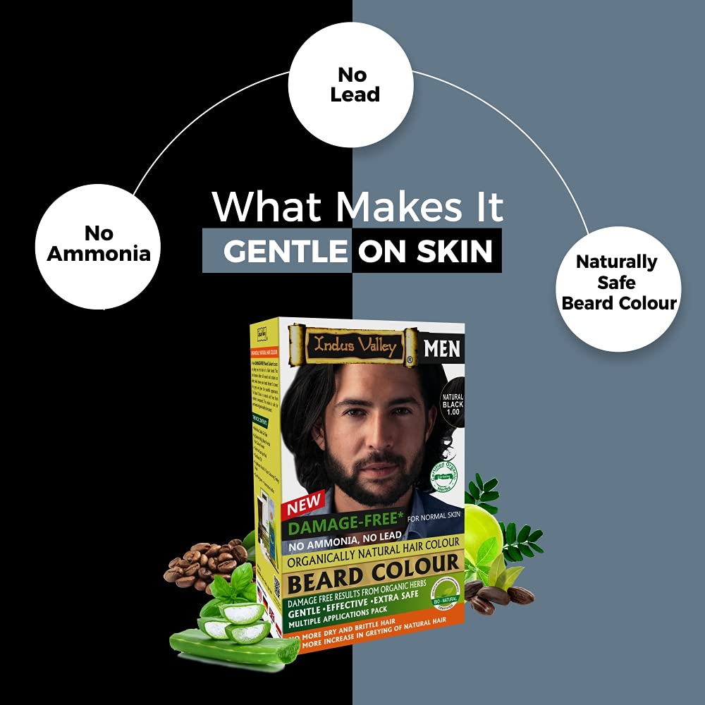 INDUS VALLEY Natural Damage Free Beard Hair Color, Natural Black - 78ml + 8g