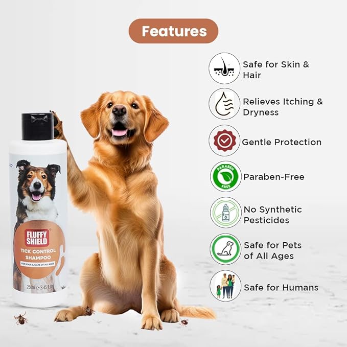 FluffyShield Tick Control Shampoo for Dogs & Cats | 250 Ml