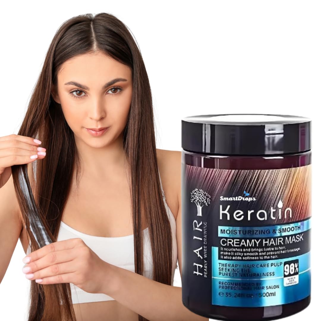 Smartdrops Keratin Hair Mask, Soft Texture Blend for Daily Hair Care Routine, (Pack 1) (500 g) || Hair Mask || Keratin Rich Hair Mask for Frizz-Free and Strong Hair | Protein Mask for Intense Damaged or Dry Hair Repair | Deep Nourishing Hair Treatment