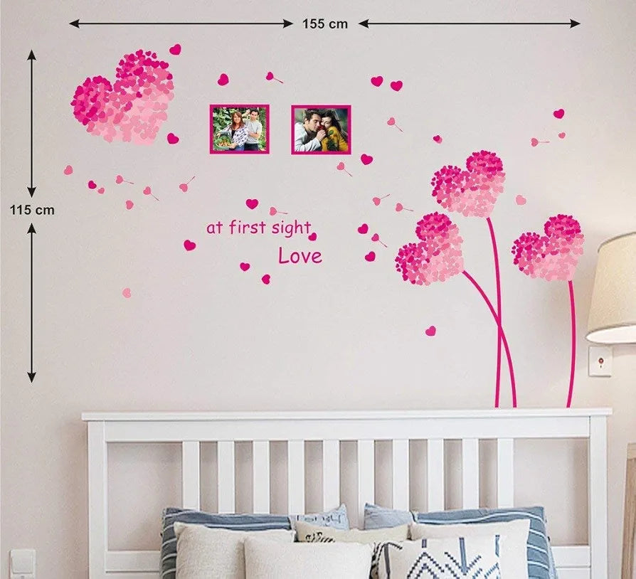 Decals Design Heart Shaped Flowers with Blowing Petals Wall Decal