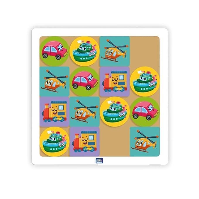 Mini Leaves Woodern Transport Sudoku Puzzle Wooden Tic Tac Toe Board Game for Kids 4+ Age | 30 Games