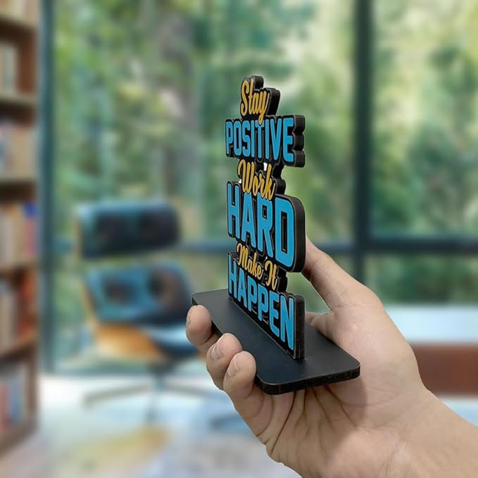 Artvibes Wooden Idols and Figurine Stay Positive Work Hard Quotes Table Decoration for Office Desk | Designer Home Decor
