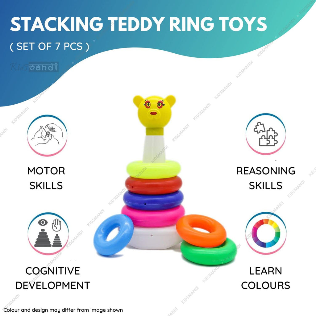 Kids Mandi Smiley Teddy Bear Face Stacking Rings Toys for Kids 7 Ring Multi Color