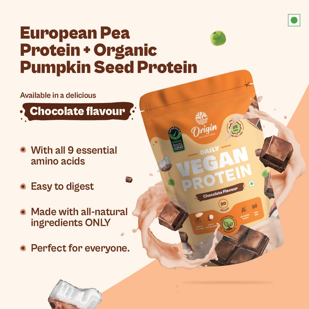 Origin Nutrition Natural Vegan Protein Powder Chocolate Flavour - 770 gms