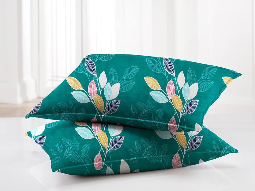 BSB Home Premium Double Bedsheet with 2 Pillow Covers 160 TC  3 Pcs Set Green and Blue