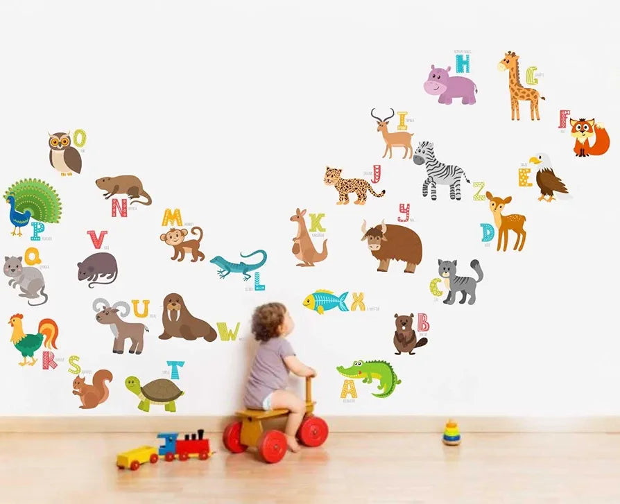 Rawpockets Decal ABCD English Alphabets Animals Name Baby Décor Wall Sticker