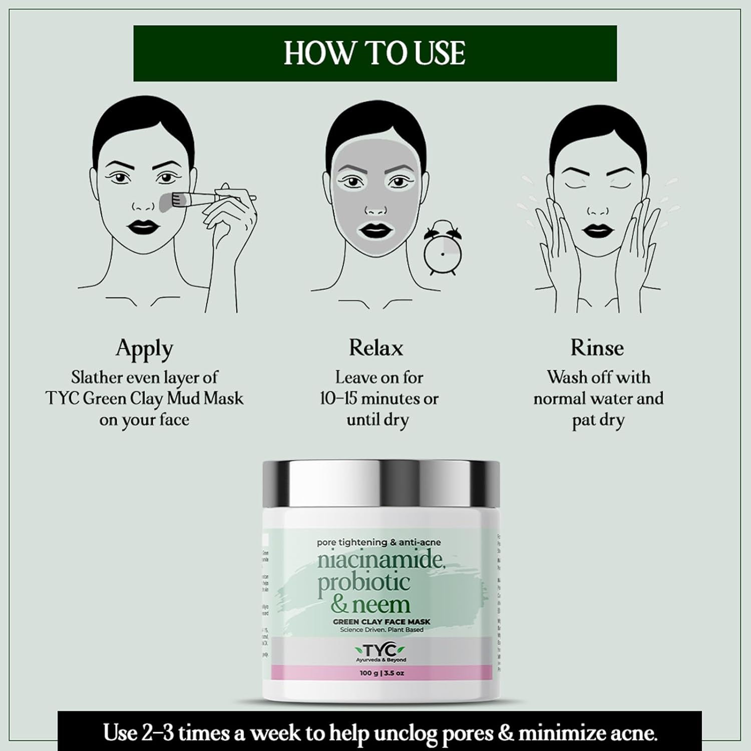 Trust Your Choice Niacinamide, Probiotics, Neem Green Clay Face Mask - 100 gms