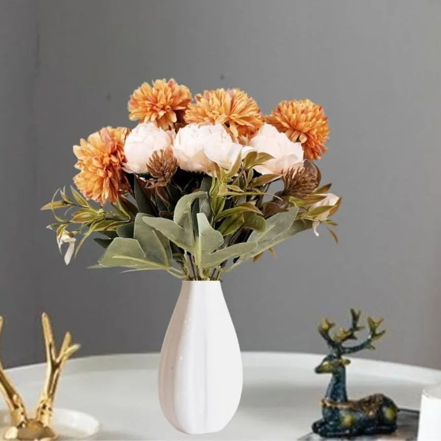 Bunch Artificial Dahlia Peony Flowers Sticks Orange