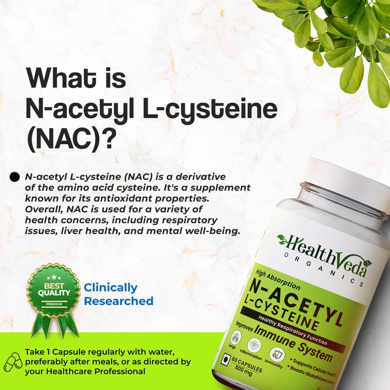 HEALTH VEDA ORGANICS PRIVATE LIMITED N - Acetyl L - Cysteine 500Mg | 60 Veg Capsules | Lungs & Respiratory Support | Immune Health | For Both Men & WomenÂ¦