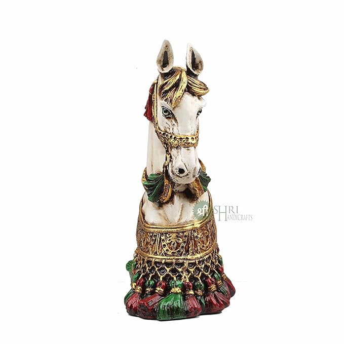Indicast Resin 15" Inch Handmade Decorated Horse Bust Statue Animal Figurines Gifts Antique Design | White