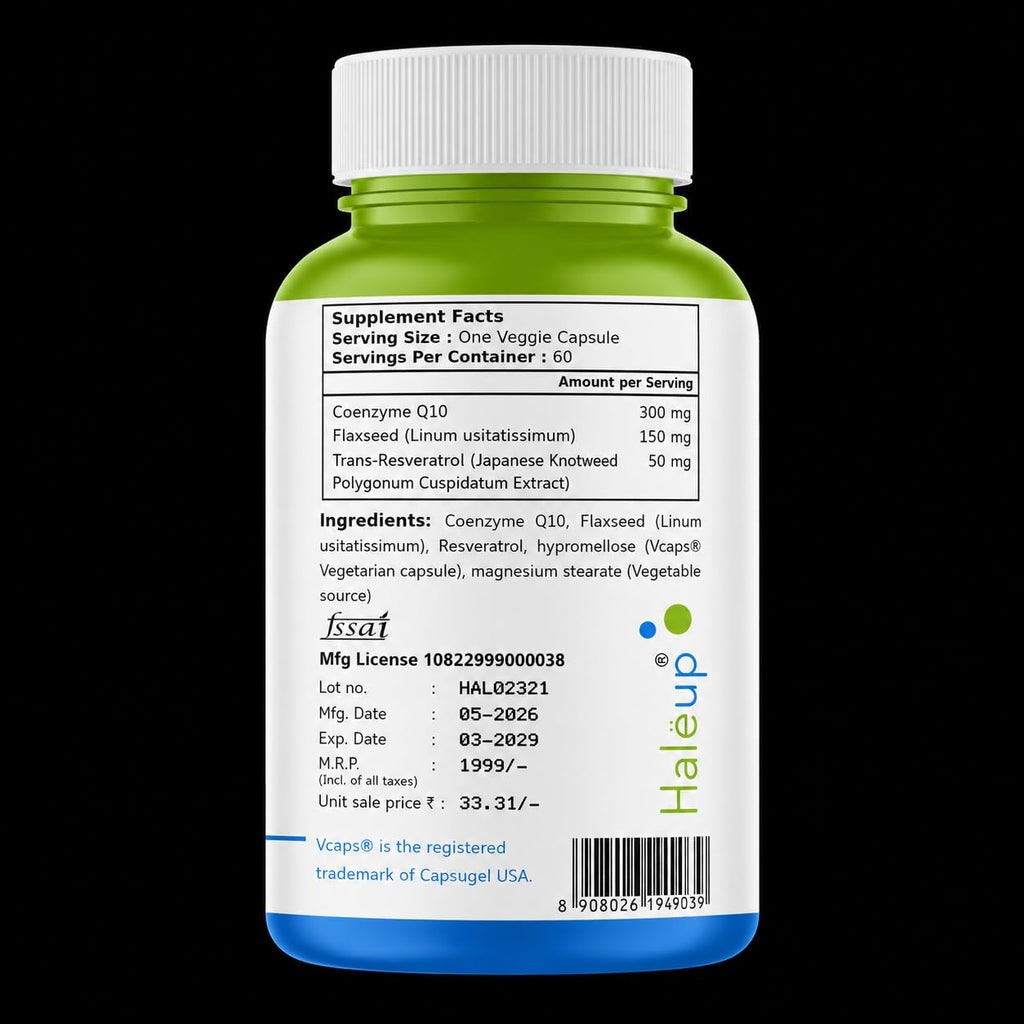 Haleup Trans Resveratrol, 500 mg || 240 capsules II Enriched with Coenzyme Q10 || Healthy Heart|| Brain|| Immunity