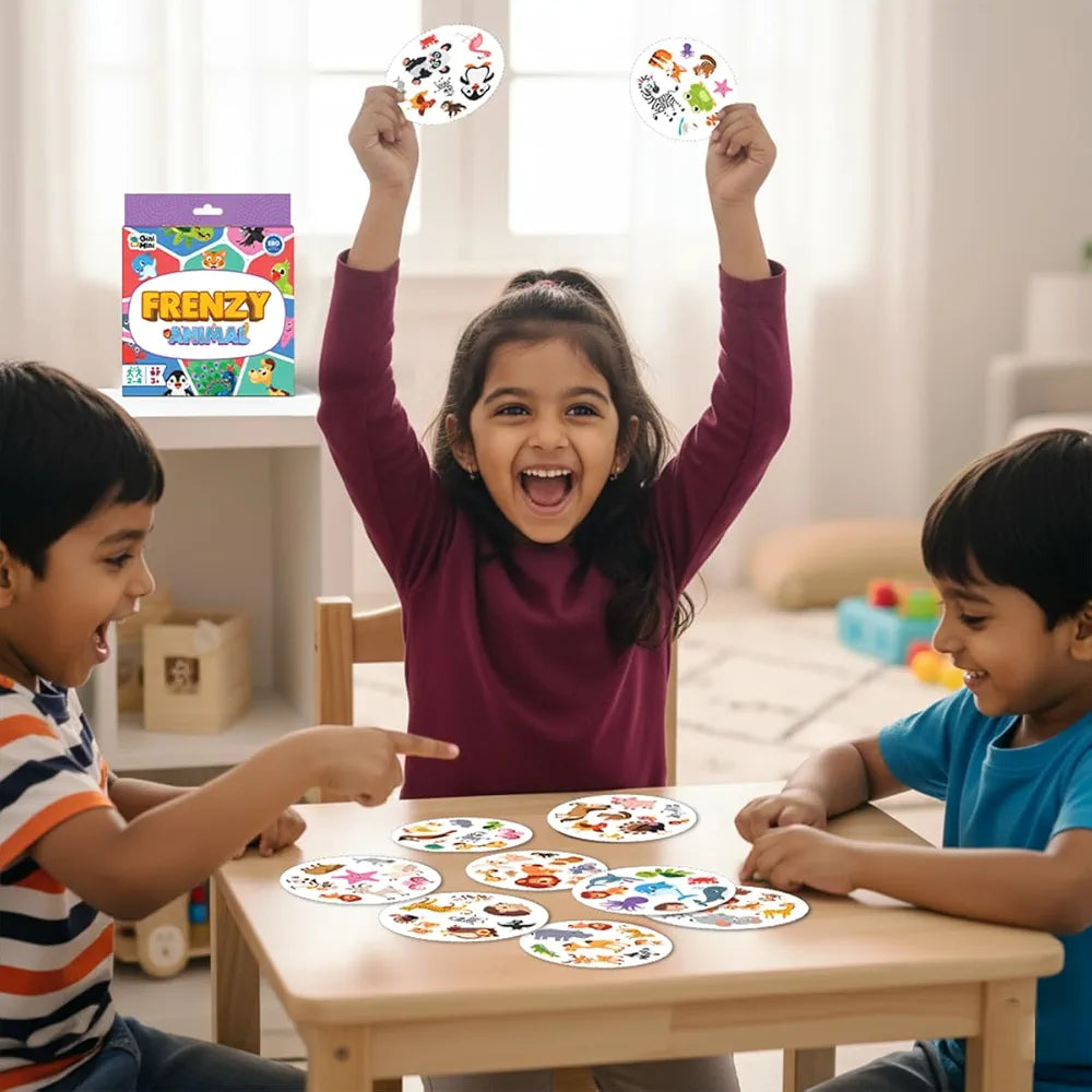 GiniMini Animal Frenzy 57 Animal-Themed Educational Cards for Kids 3+ Vocabulary & Matching Skill Builder Fast Observation Game for Toddlers Family & Travel-Friendly Learning Toy