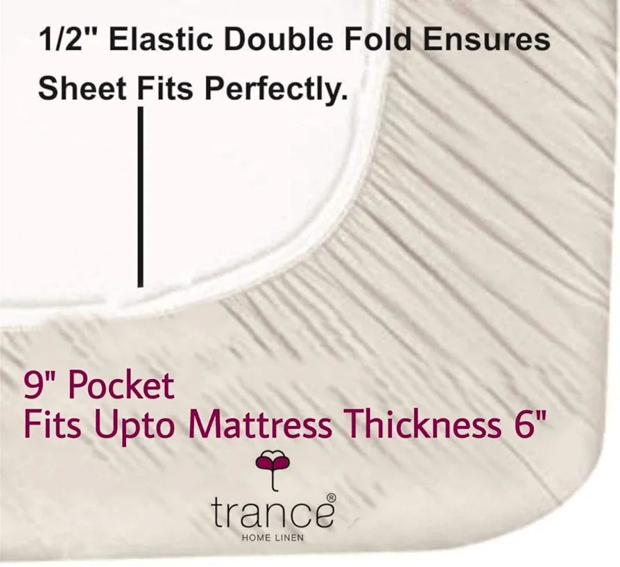 Trance Home Linen 180TC 100% Cotton 78" x 36" /198 x 92 cms Elastic Fitted Single Bedsheet Printed Bedspread with 1 Pillow Cover Colour Lilly Green Ivory