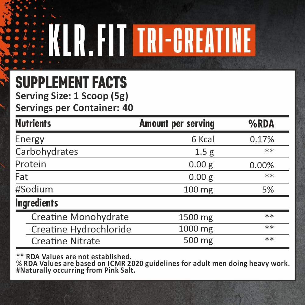 Tri Creatine Powder I Muscle Growth Supplement I 200 Gm I 40 Servings I Boosts Athletic Performance I Berry Breeze flavour