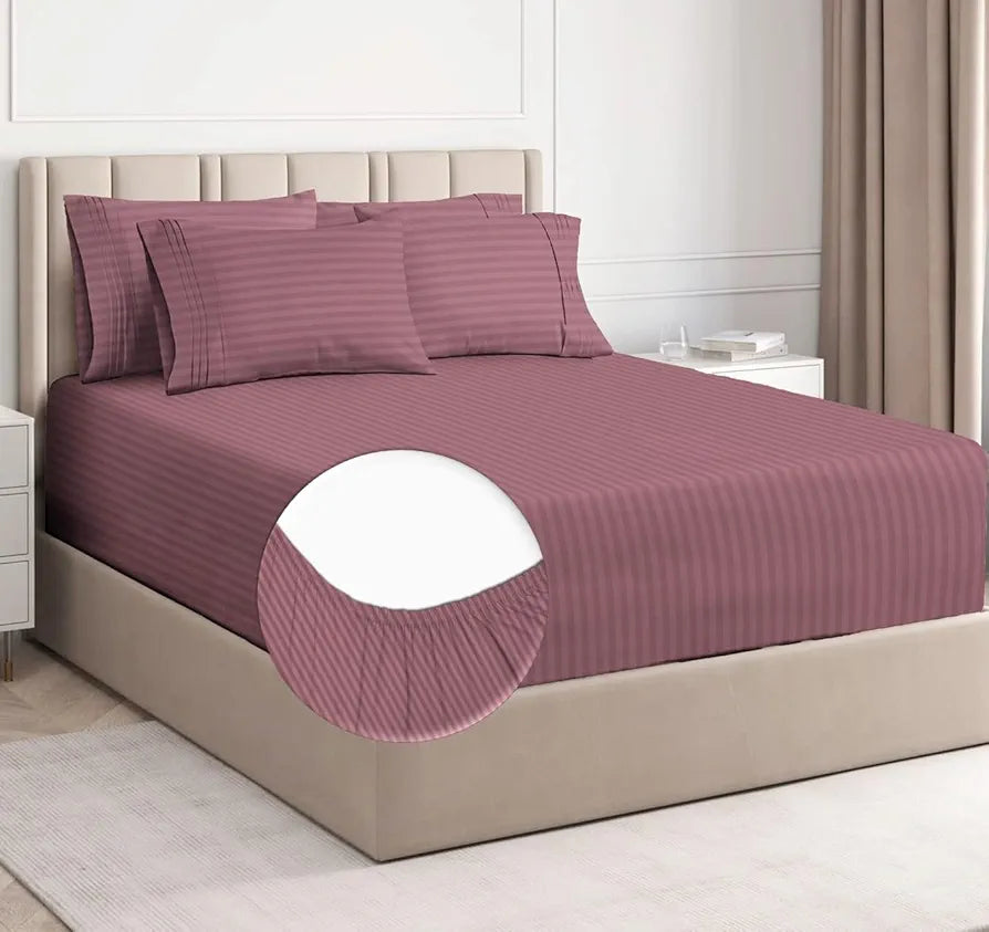 Homekart Premium Cotton 210Tc Elastic Fitted Bedsheets with 2 Pillow Covers King Size Bed Pink, 210 TC