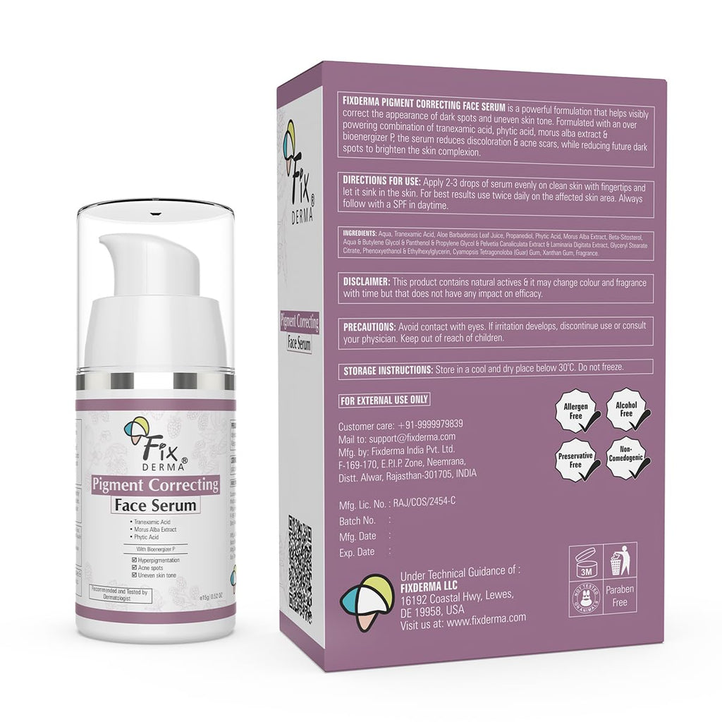 Fixderma Tranexamic Acid Pigment Correcting Serum | Face Serum for Melasma, Hyperpigmentation & Acne Spots | Acne Face Serum for Men & Women - 15g