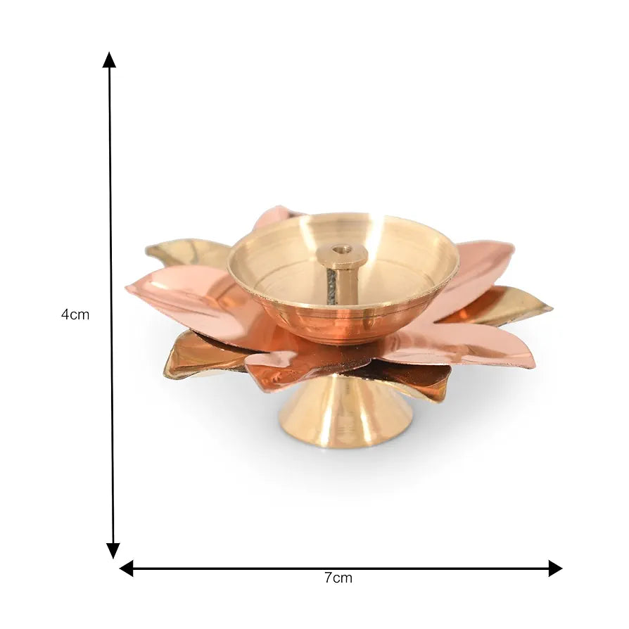 Collectible India Brass Diya Lamp Lotus Shape Decorative Akhand Deepak for Pooja - Set of 2