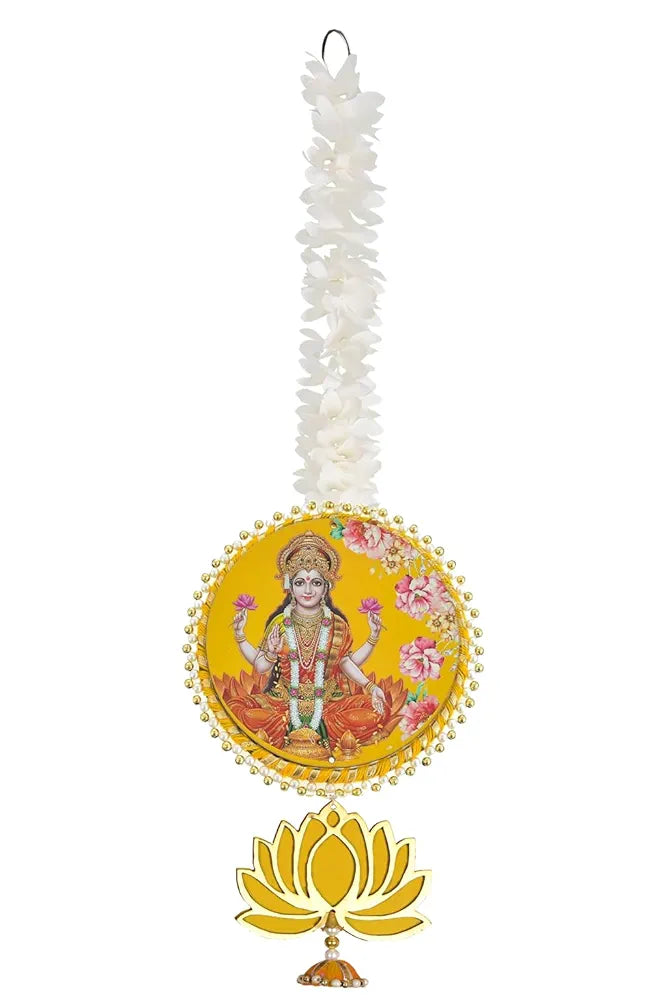 Handmade Artificial Laxmi Ji Decorative Hanging with Lotus & Garland Set of 2