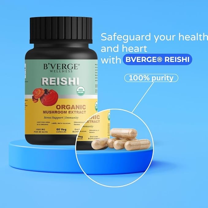 B'verge Pure Red Reishi Mushroom Powder Capsules 500mg - 60 Capsules