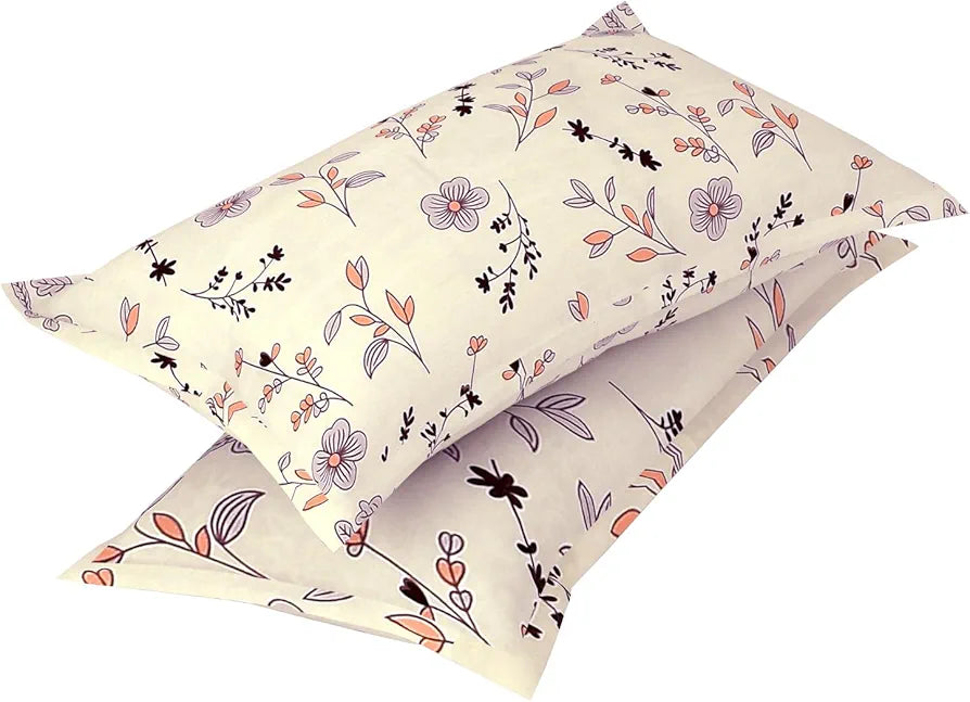Homekart Premium Cotton Elastic Fitted Bedsheets with 2 King Size Pillow Covers Double Bed Flower Print Color Almonds 220 tc, multicolor