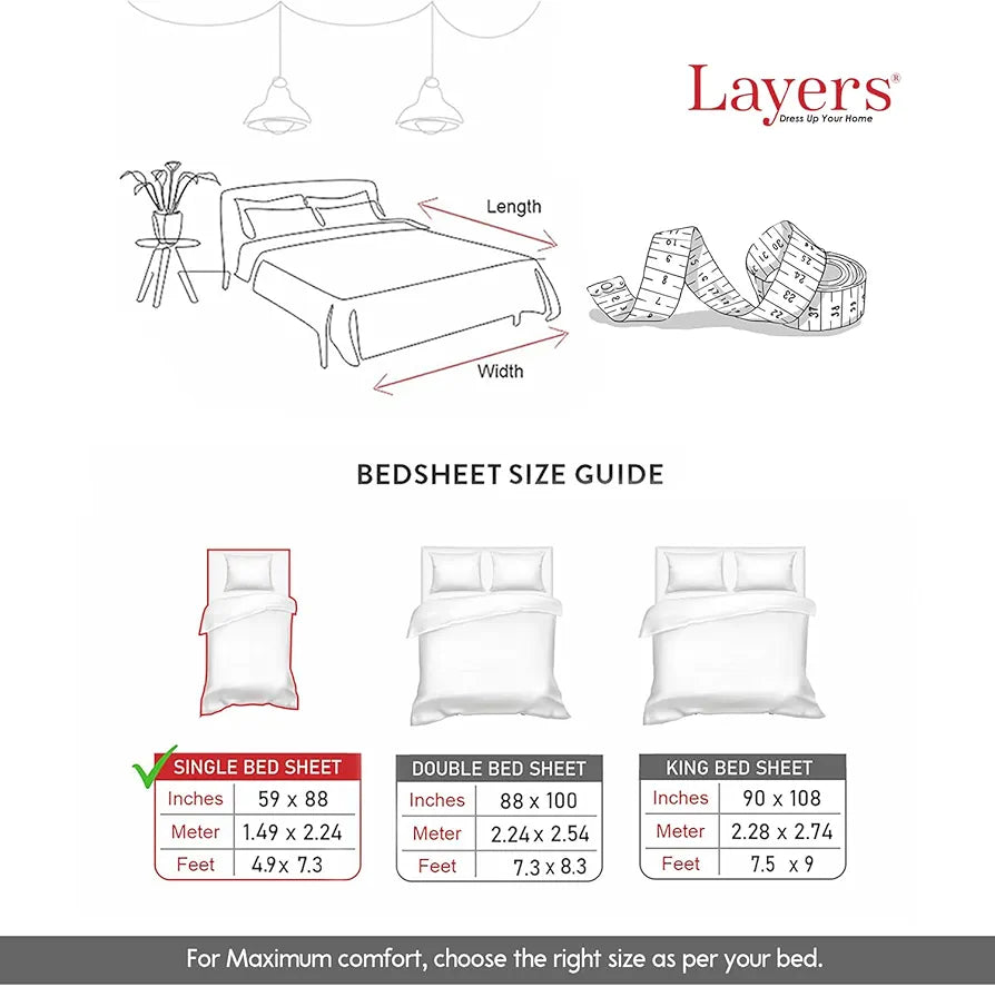 Layers Emaline Cotton Single Bedsheet Set 1 Single Cotton Bedsheet & 1 Pillow Cover 144 TC Purple Ornate