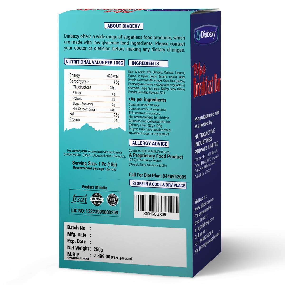 Diabexy Mini Breakfast Bar - 250 gms