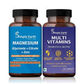 Simply Earth Nutrition Combo: 120 Magnesium Complex Tablets + 120 Multivitamin Tablets - Complete Blend of Vitamins, Minerals & Probiotics for Bone & Heart Health