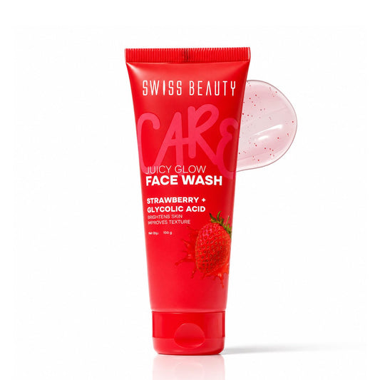 Swiss Beauty Care Juicy Glow Face Wash | Strawberry + Glycolic Acid | Removes Dirt & Grime | Refreshes and Revitalises Refines Skin Texture | Gently Exfoliates - 100g