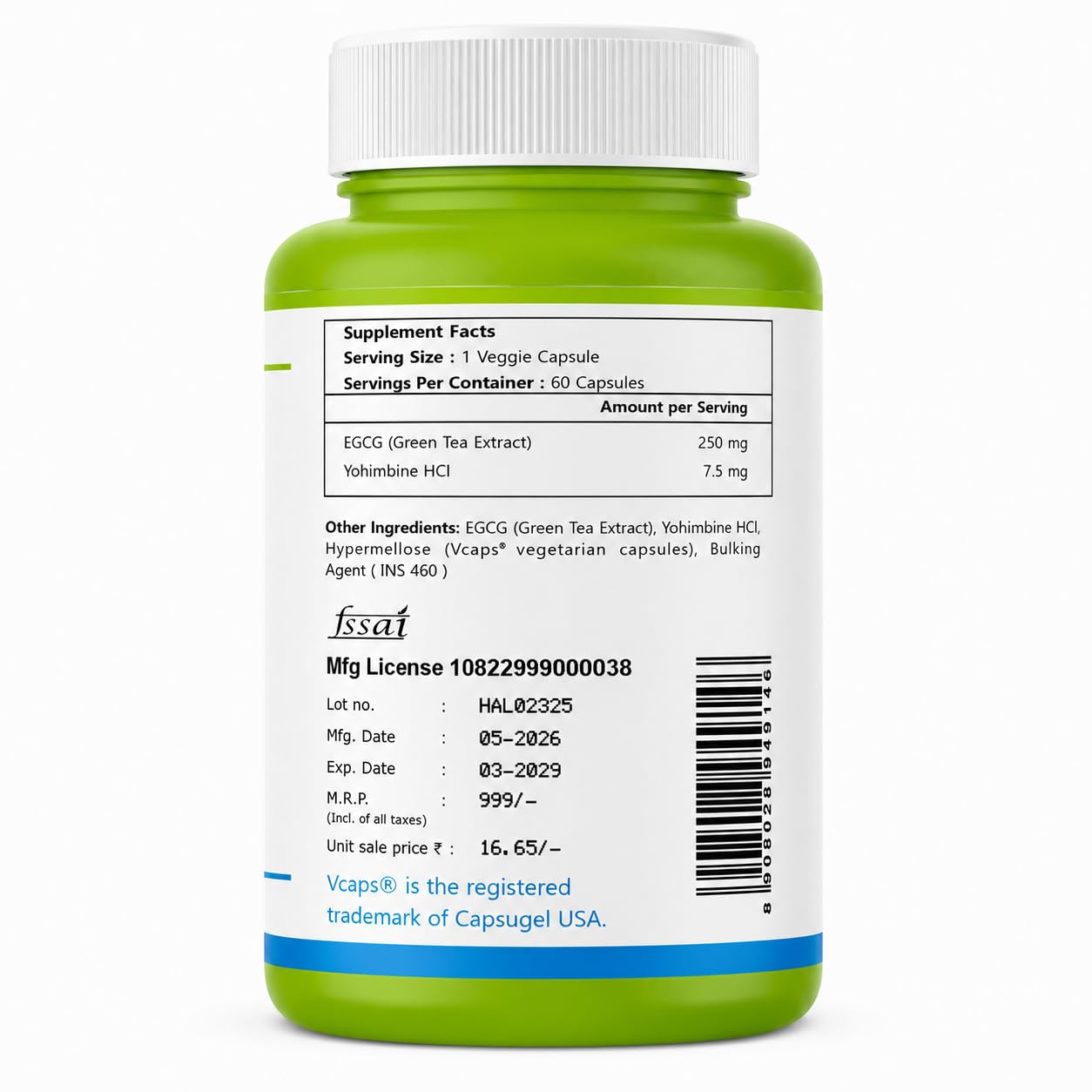 Haleup Yohimbine 7.5 mg Haleup USA, 60 capsules enriched with Green Tea Extract