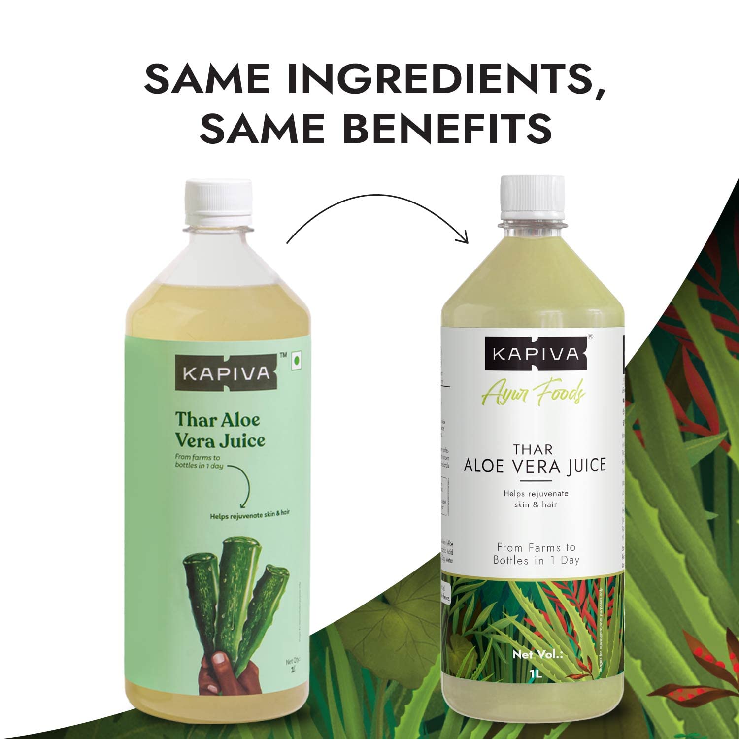 Kapiva Thar Aloe Vera Juice (With Pulp) | Rejuvenates Skin And Hair | Natural Juice Made Within 4 Hours Of Harvesting | No Added Sugar, 1L