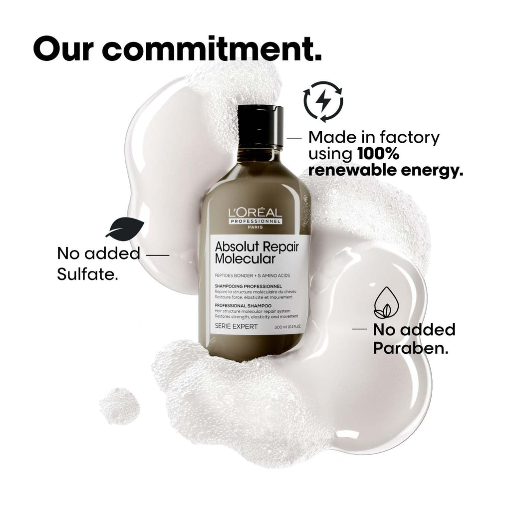 L'OrÃ©al Professionnel Paris Absolut Repair Molecular Sulfate-Free Deep Repairing Shampoo for Damaged Hair | Repair up to 2 years of damage, in one use | 2% peptides bonder, 300ml