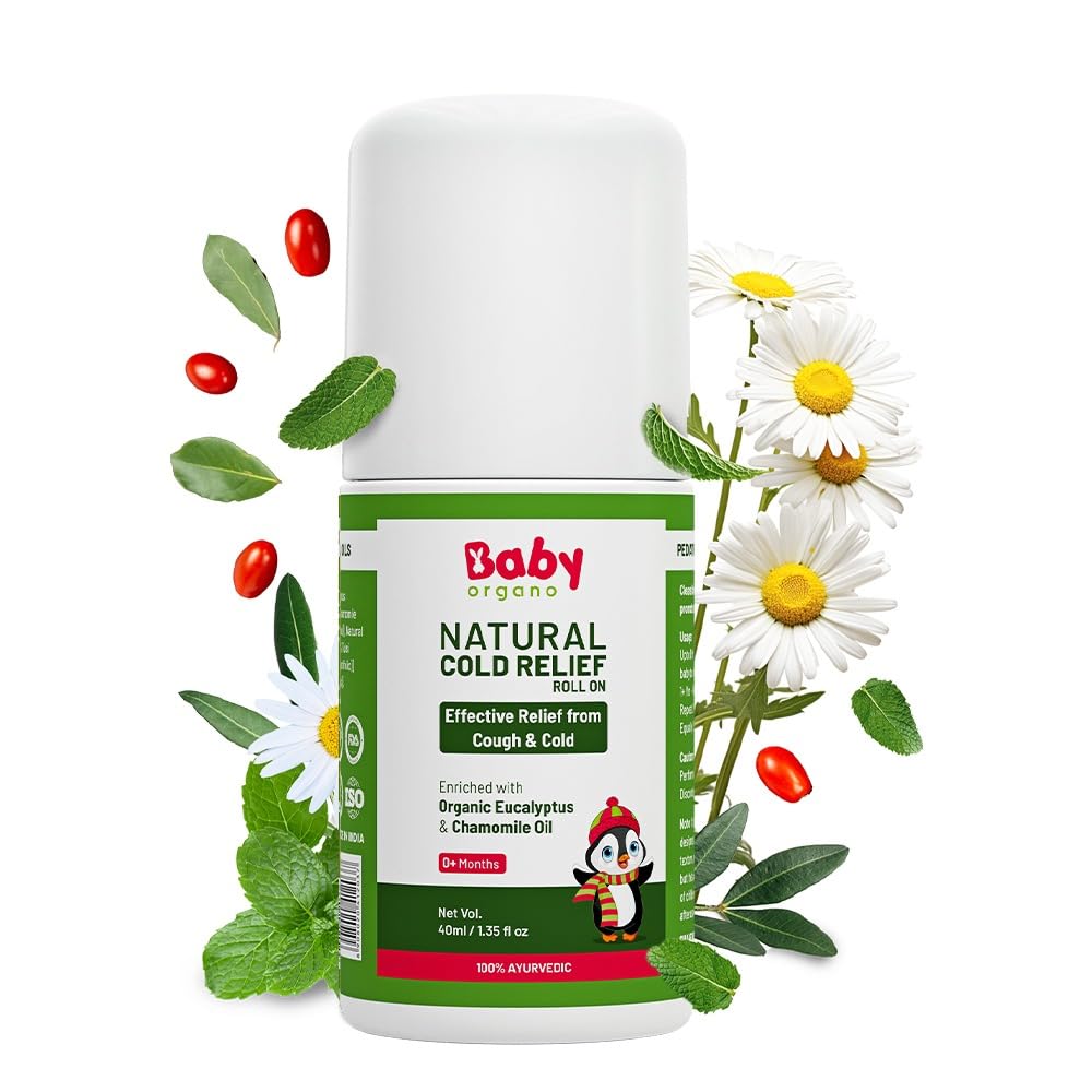 BabyOrgano Ayurvedic Cold Relief Roll On for Babies 0+ Months | With Eucalyptus, Tulsi & Lavender | Soothes Blocked Nose, Cough & Congestion | Camphor-Free | Pediatrician Tested, AYUSH Approved | 40ml