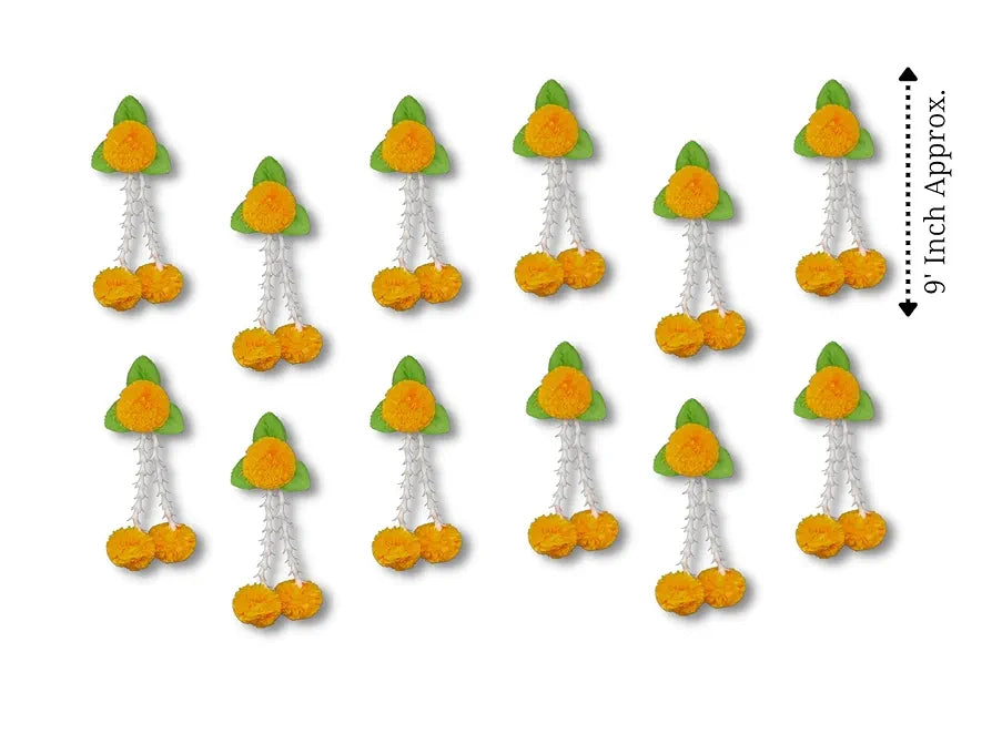 Plastic Artificial Flowers And Leaves Decoration Pack of 12 - L Orange & Green