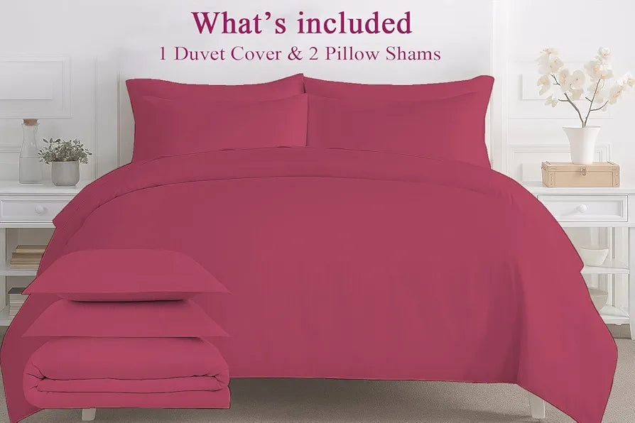 Trance Home Linen Zippered 100% Cotton 200TC Satin Stripe King Size Duvet Cover Quilt Cover Blanket Cover Razai Comforter Cover with 2 Pillow Covers Colour Rose Pink