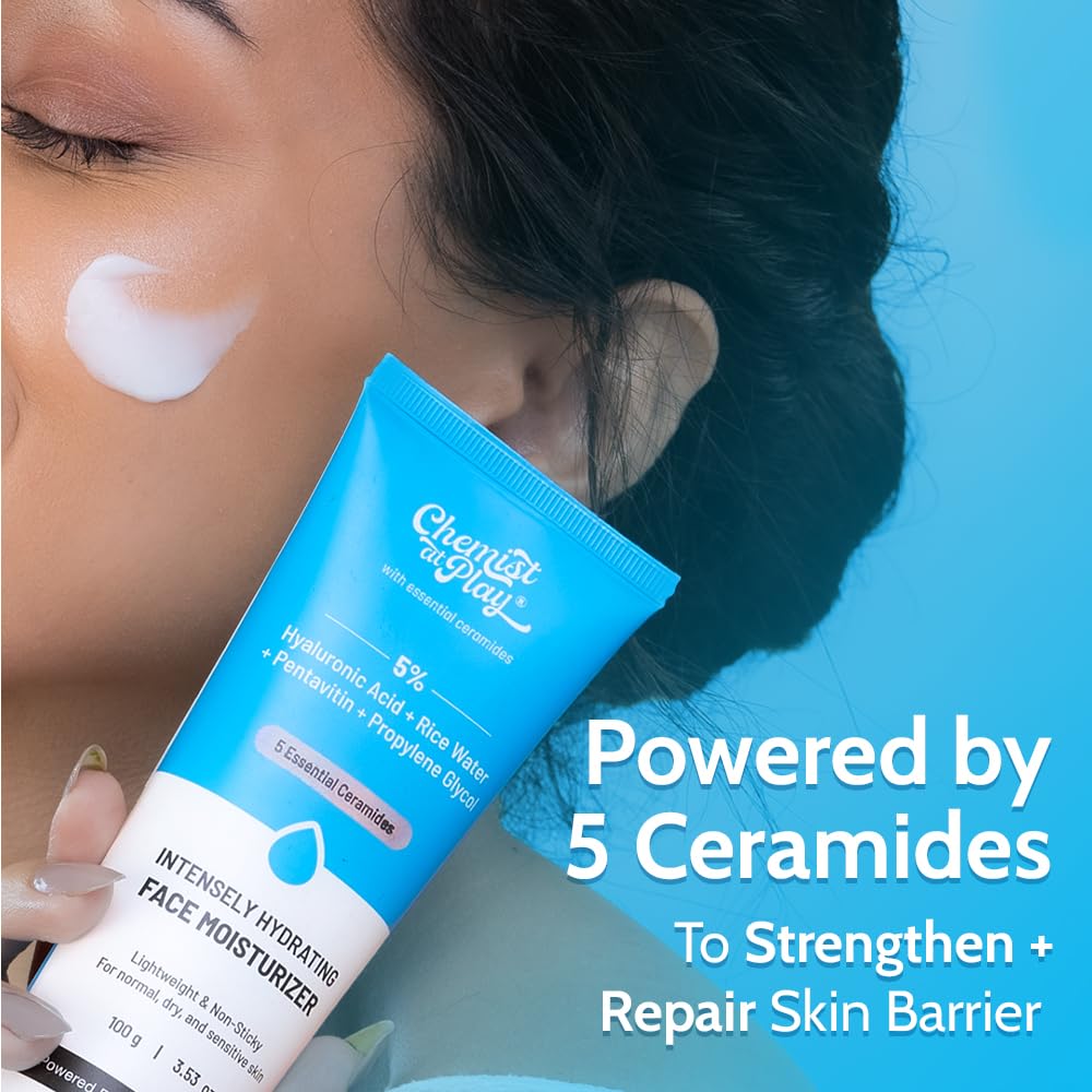 Chemist At Play Intensely Hydrating Face Moisturizer for Dry Skin | 24 Hr Moisturization | Repairs Skin Barrier | Lightweight, Non-Sticky Cream | With Barrier-Repair Actives | For Men & Women | 100g