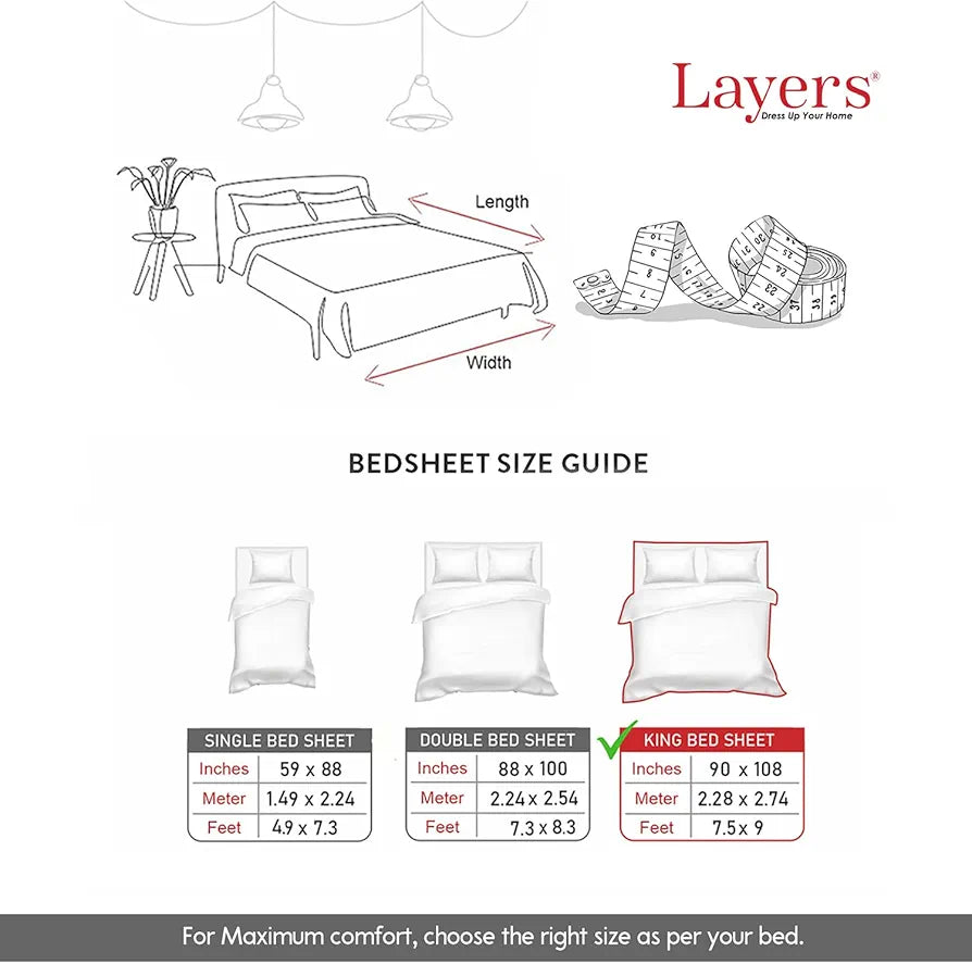 Layers Emaline Cotton King Bedsheet Set 1 King Cotton Bedsheet & 2 Pillow Covers Breathable & Anti-Wrinkle 144 TC Purple Ornate