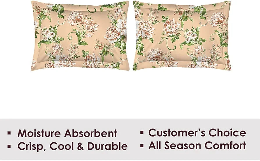 Layers Tivoli Cotton Bedsheet Set for All Seasons Lightweight 104 TC Queen Size Dark Beige Color