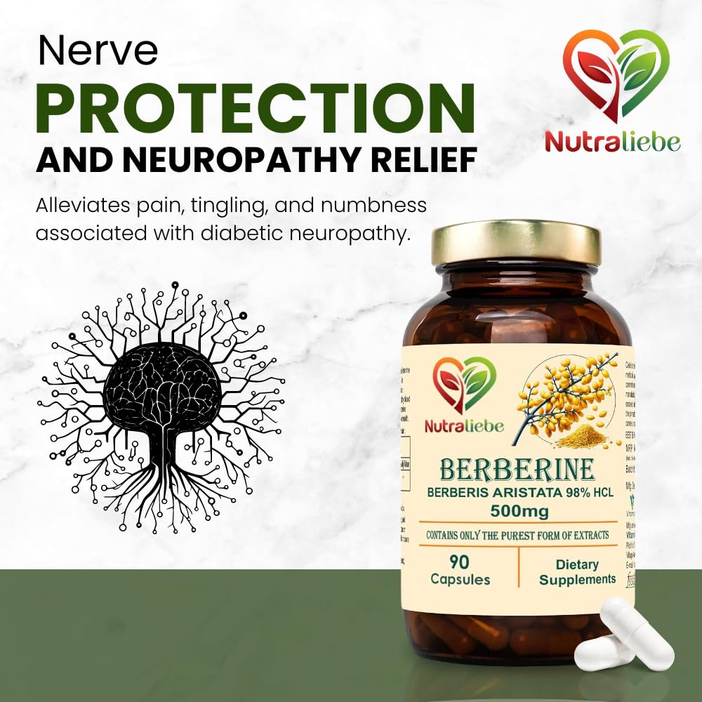 Nutraliebe Berberine Extract 98% from Berberis Aristata Stem - Premium Supplement, Non-GMO, 90 Capsules