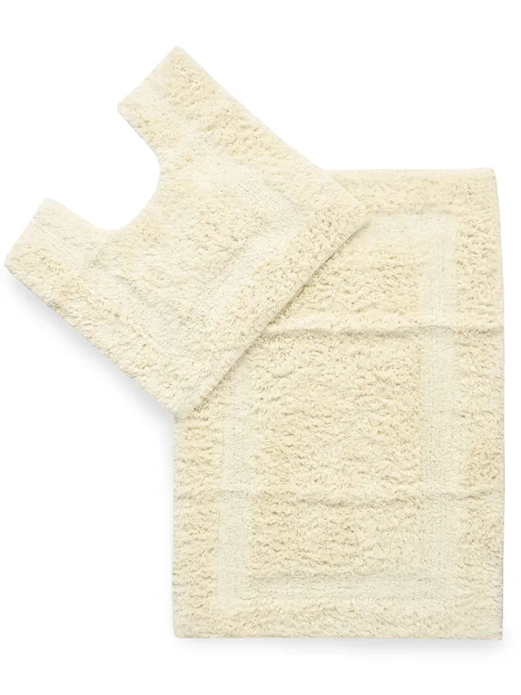 Sashaa World Solid Anti-skid Cotton Bathmat And Contour Set For Bathroom Colour Cream