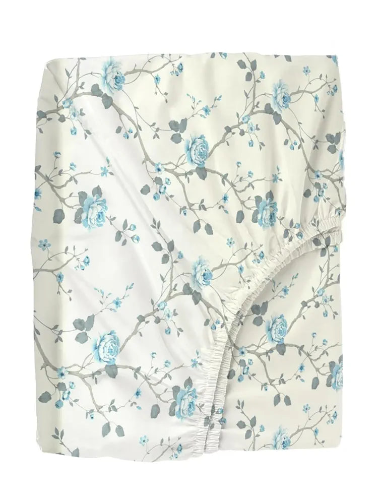 Trance Home Linen 180Tc 100% Cotton 78"X36" Single Size Elastic Fitted Bedsheet Printed With 1 Pillow Cover Smallsingle Colour Aster Blue