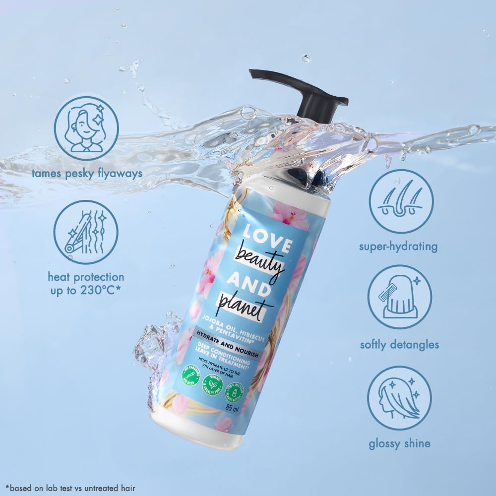 Love Beauty And Planet Jojoba oil, Hibiscus & Pentavitin Hydrate & Nourish Deep conditioning leave in treatment, 85ml