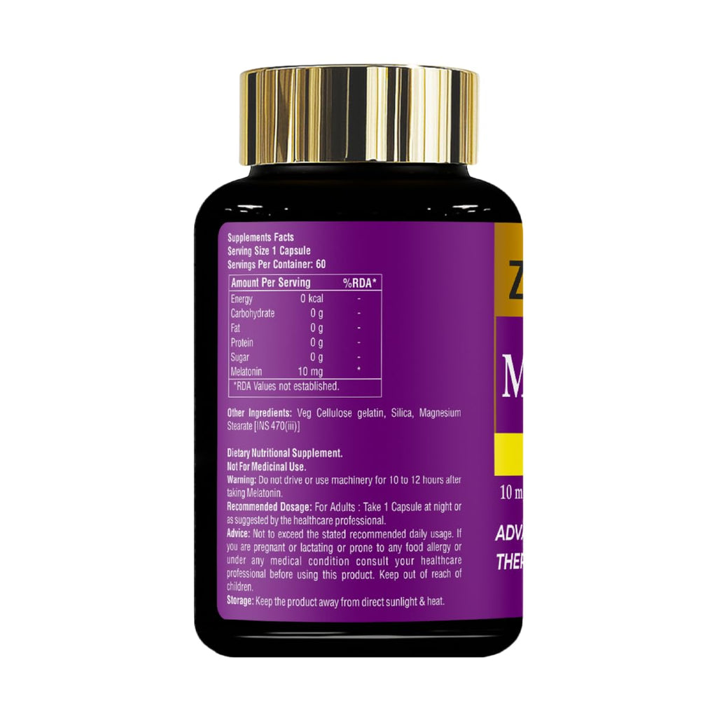 Zeelab Melatonin 10mg Capsules | Sleep Support Supplement for Men & Women | Promotes Relaxation, Restful Sleep & Healthy Sleep Cycle â€“ 60 Capsules