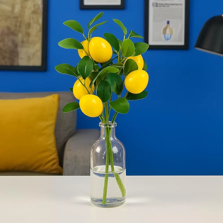 3 Pcs Artificial Lemon Stick Flowers for Vases