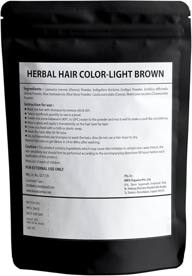 Korus Essential Natural Herbal Hair Color For Women & Men - Light Brown - 100 gms
