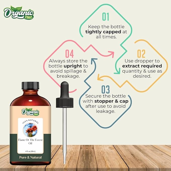 Organic Zing Flame of the Forest (Butea Monosperma) Oil | Essential Oil for Skincare, Aroma & Diffuser - 118 Ml