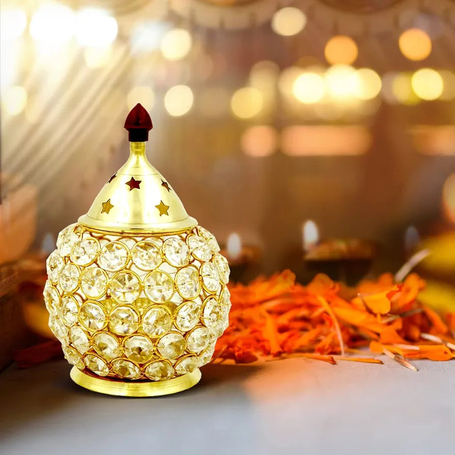 Shubhkart Nitya Brass Crystal Akhand Jyot Matki Diya Small Size Table Deepak Oil Lamp 274 Gm